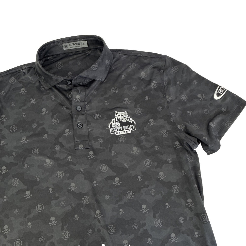 G/FORE Men's Black Camo Polo with Happy Valley Logo